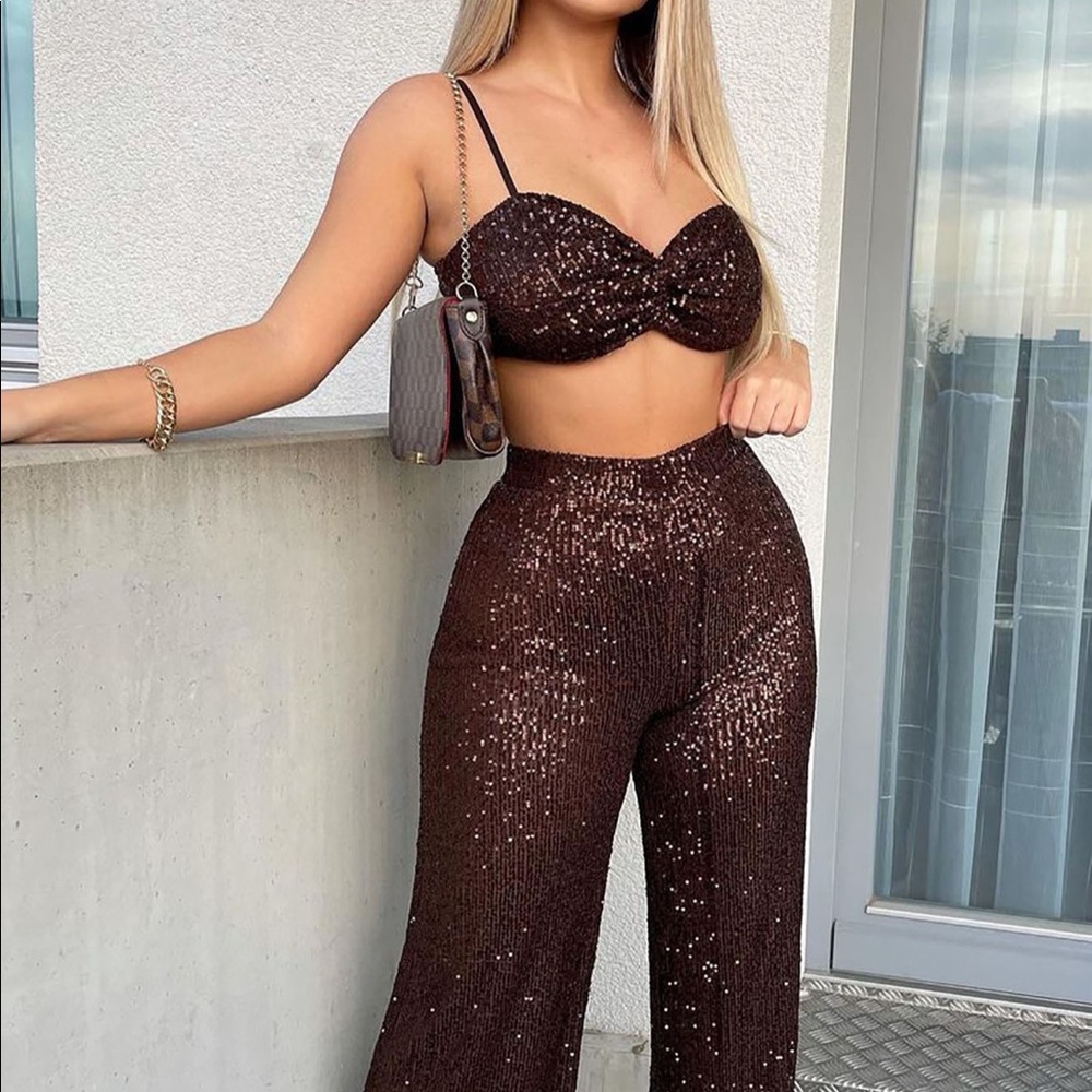 Brown sequin two peice set